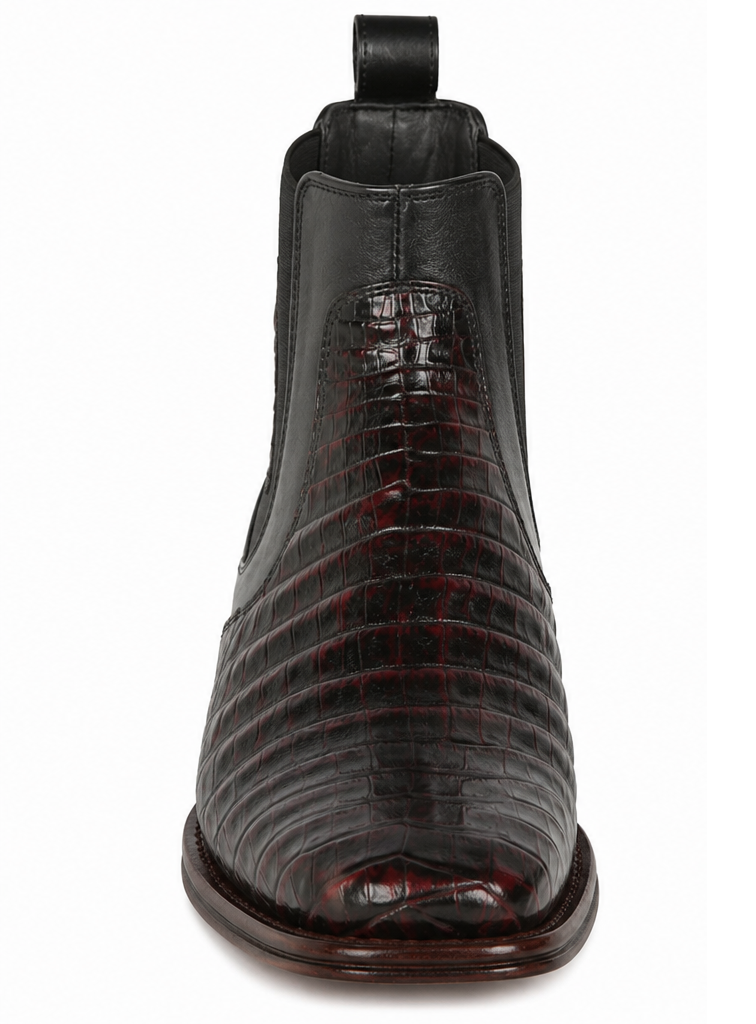 Los Altos Caiman Belly Short Boots - Black Cherry