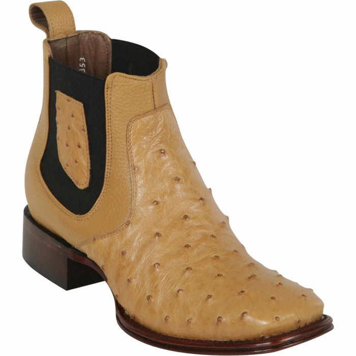 Los Altos Ostrich Wide Square Toe Short Boots