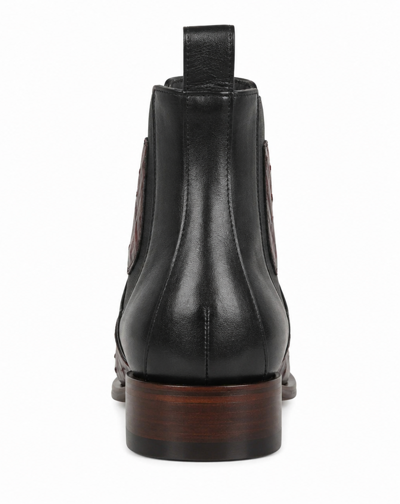 Wide Square Toe Ostrich Short Boots - Black Cherry