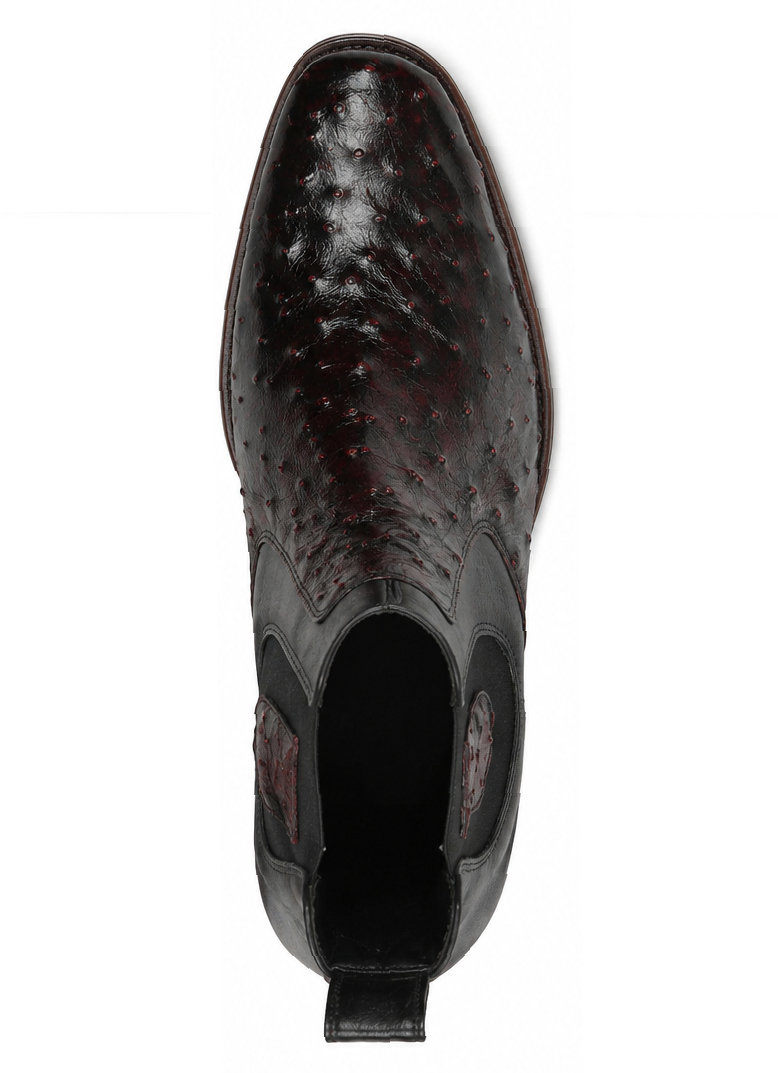 Wide Square Toe Ostrich Short Boots - Black Cherry
