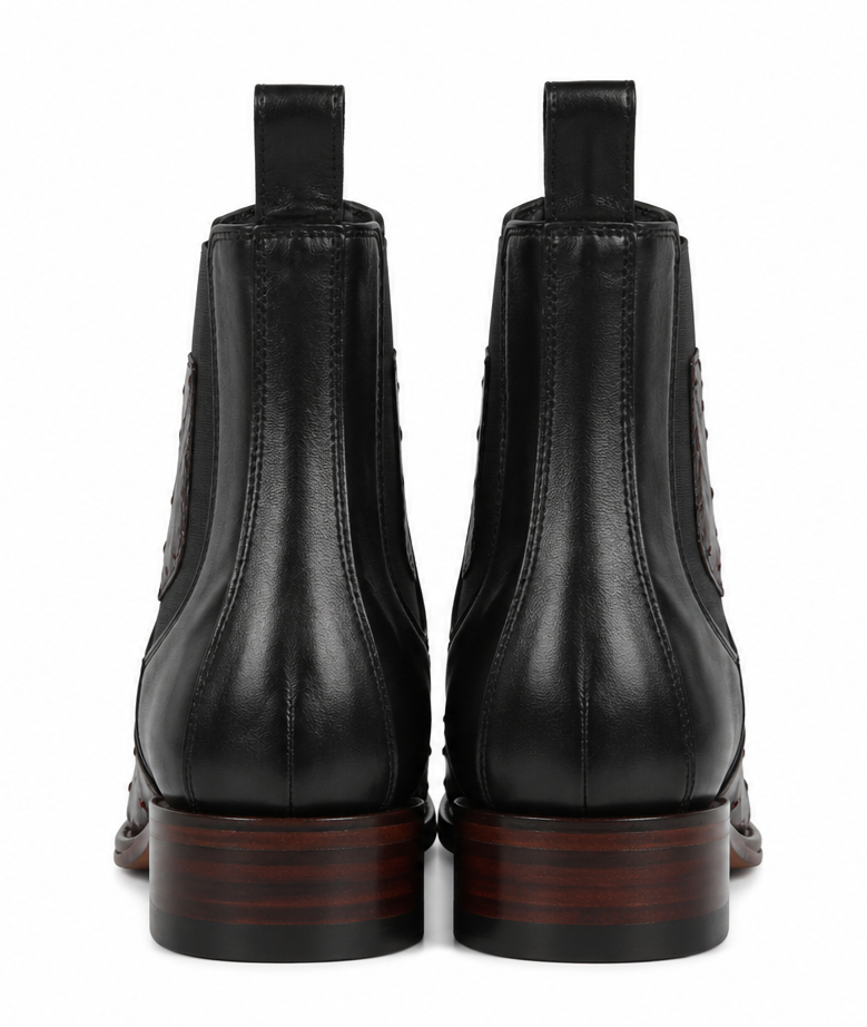 Wide Square Toe Ostrich Short Boots - Black Cherry