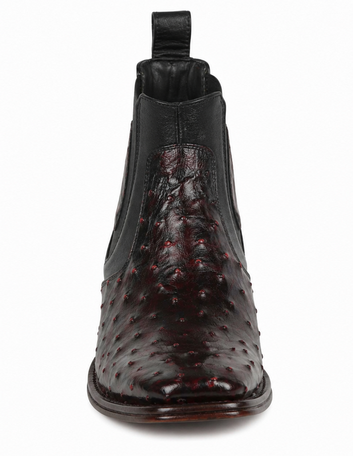 Wide Square Toe Ostrich Short Boots - Black Cherry