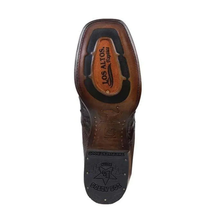 Men's Wide Square Toe Ostrich Boots Brown