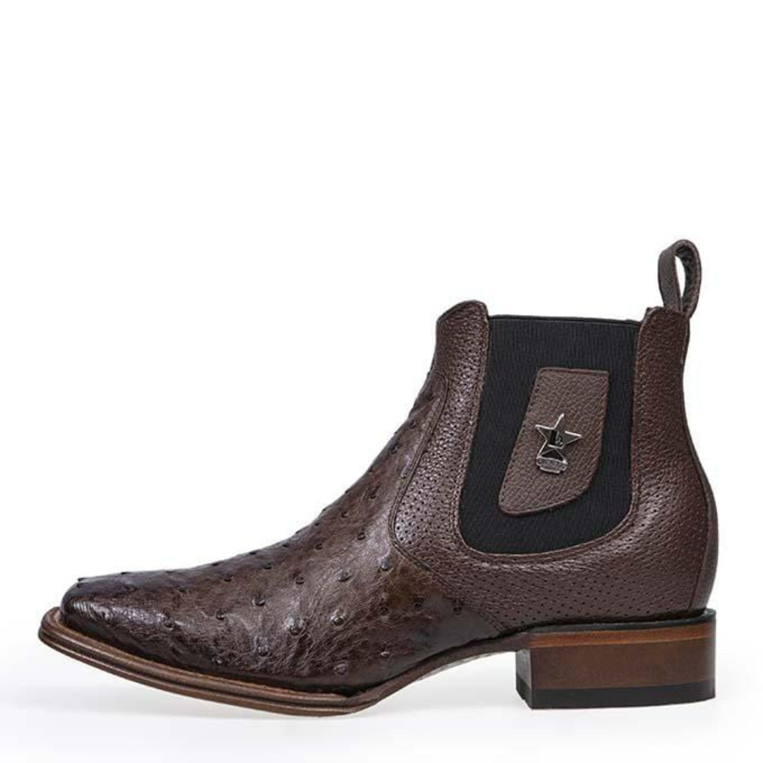 Men's Wide Square Toe Ostrich Boots Brown