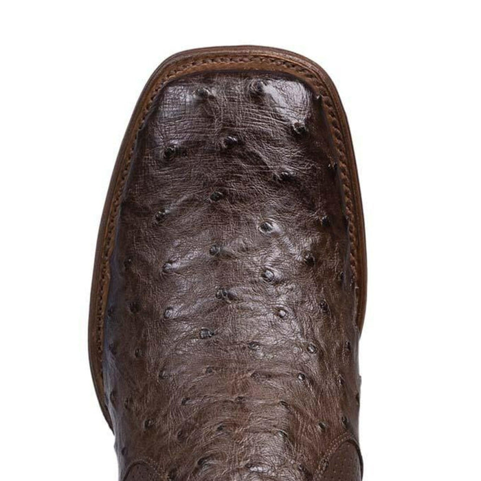 Men's Wide Square Toe Ostrich Boots Brown