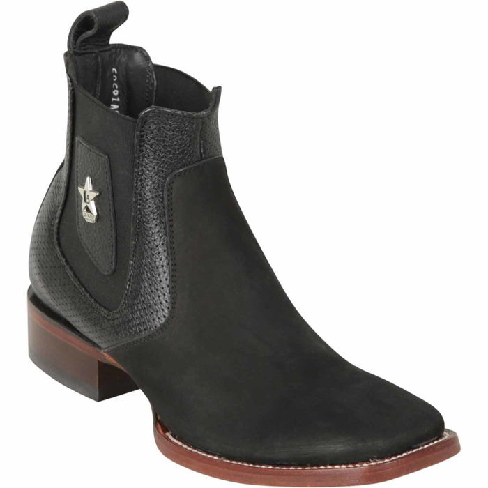 Los Altos Suede Square Toe Short Boots Black