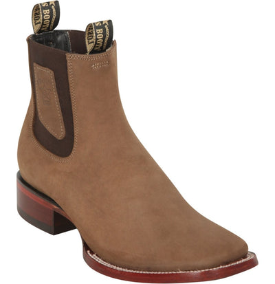 Men's Taupe Suede Square Toe Short Boots