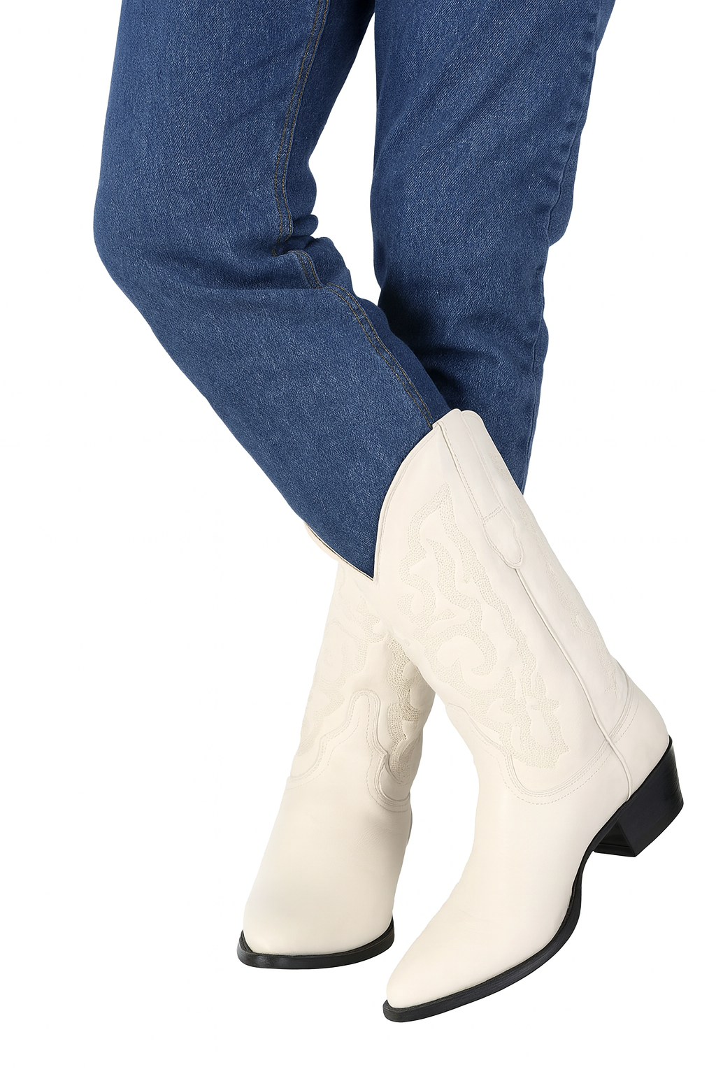 Winter White Elk Leather J Toe Western Boots