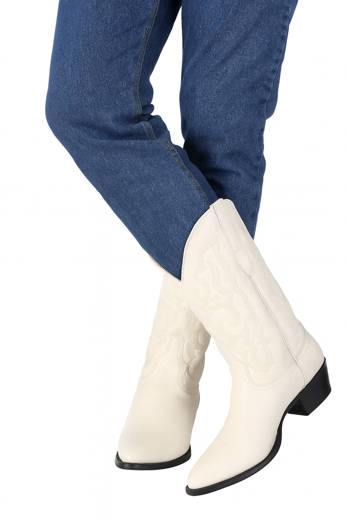 Winter White Elk Leather J Toe Western Boots