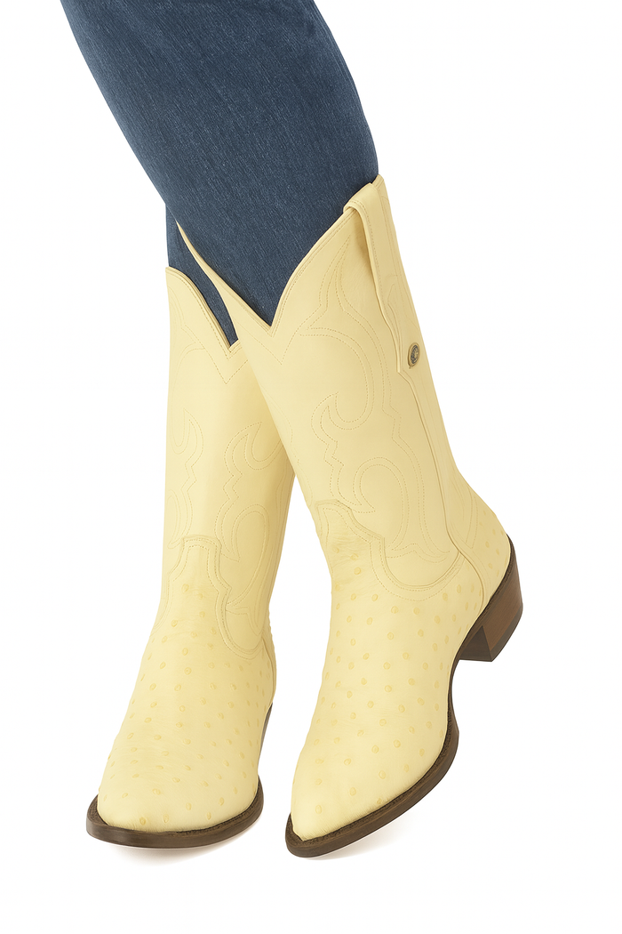 Winter White Full Quill Ostrich Boots by Los Altos