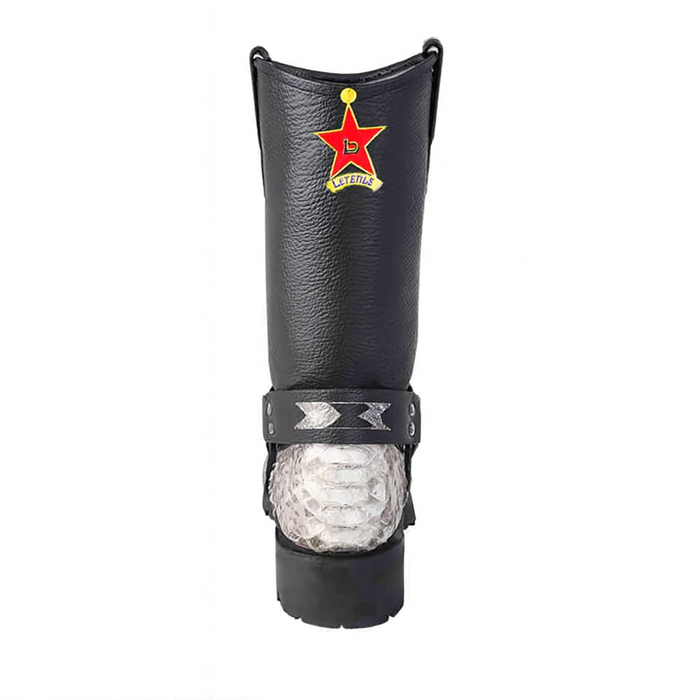 Los Altos Natural Black Python Biker Boots