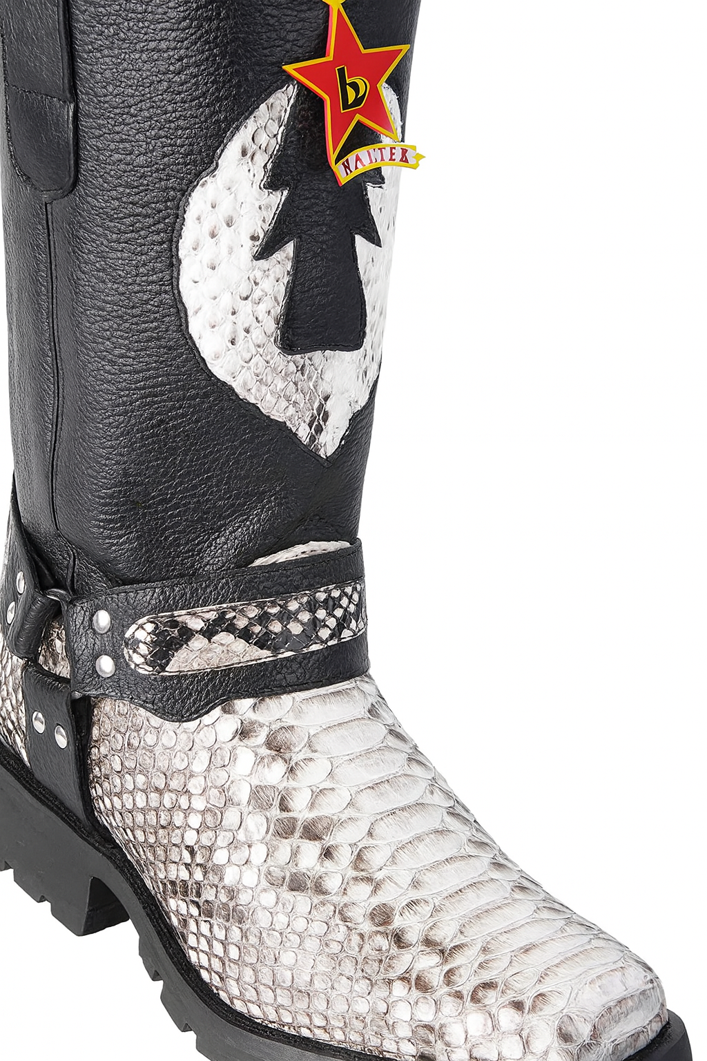 Los Altos Natural Black Python Biker Boots