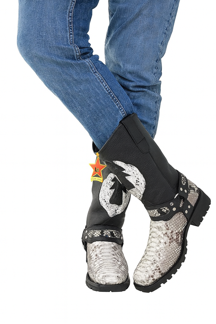 Los Altos Natural Black Python Biker Boots
