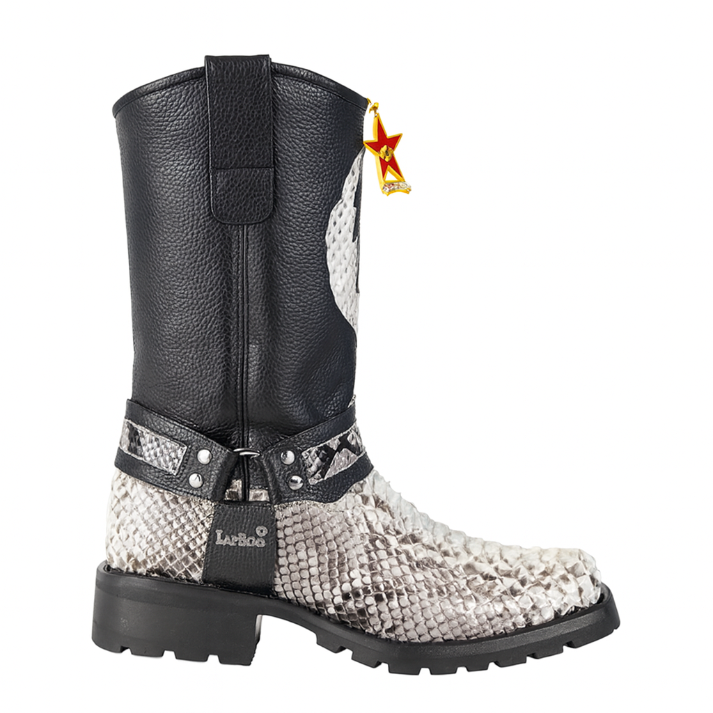 Los Altos Natural Black Python Biker Boots