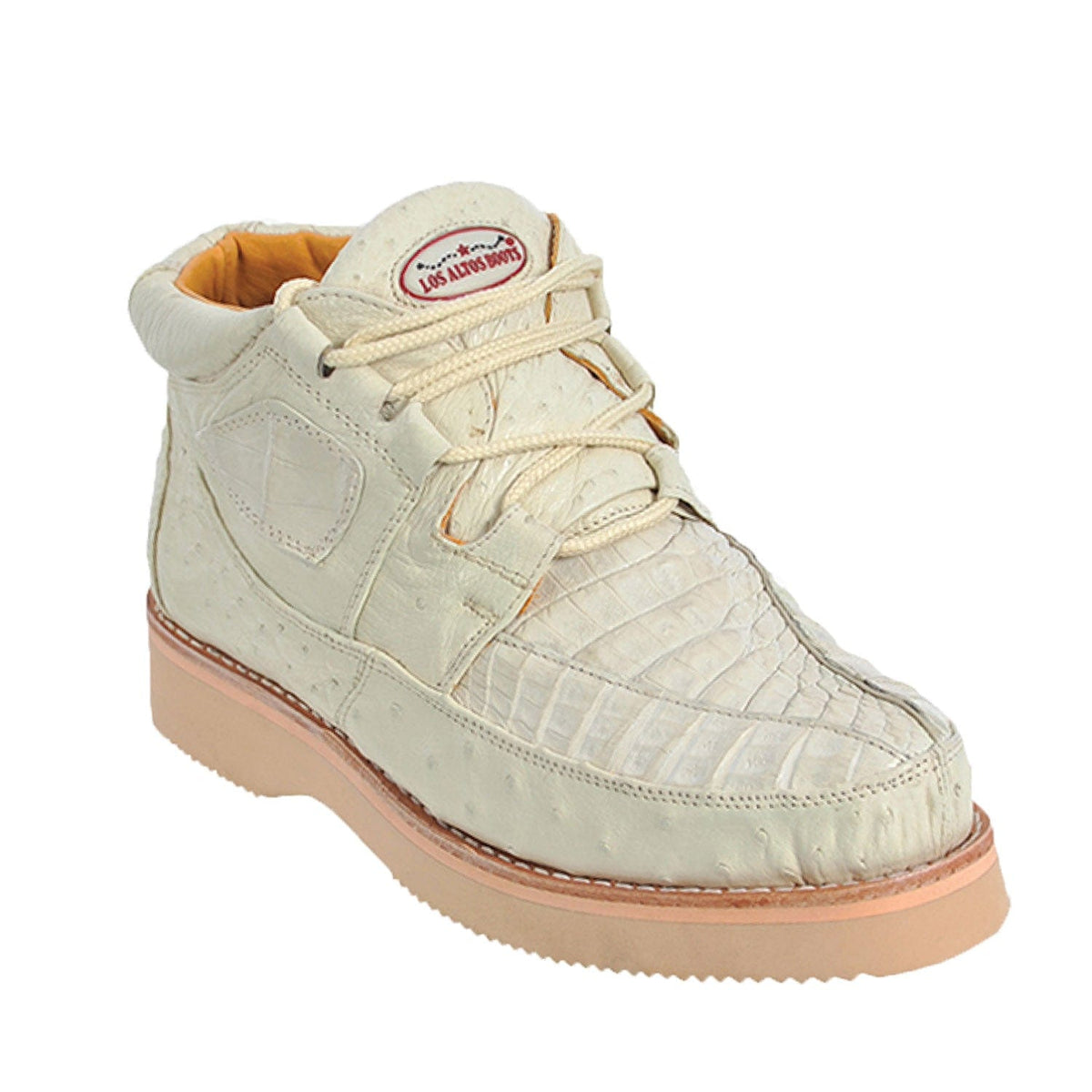 Men's Genuine Caiman and Ostrich Skin Casual Shoes Winterwhite Color - Los Altos Boots