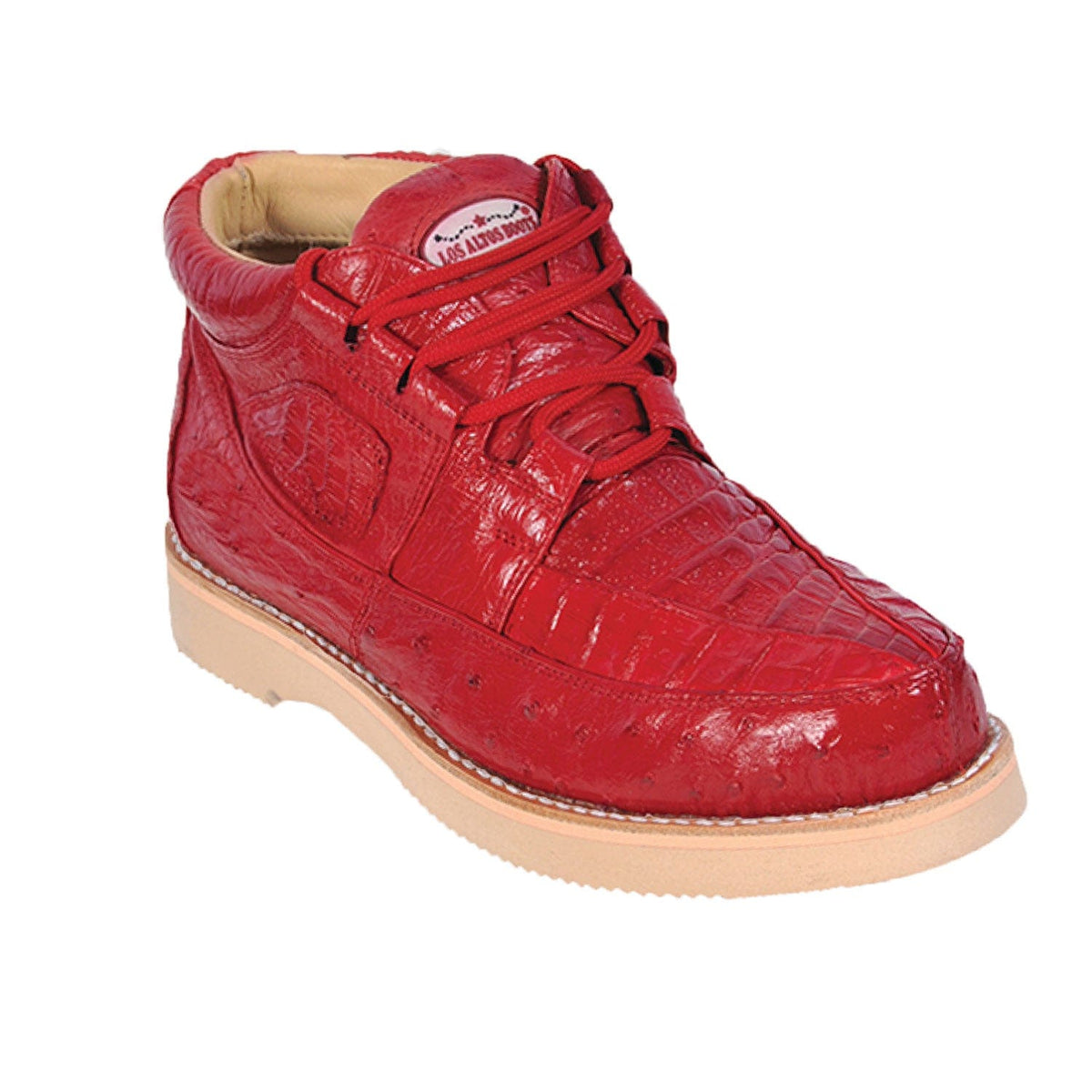 Men's Genuine Caiman and Ostrich Skin Casual Shoes Red Color - Los Altos Boots