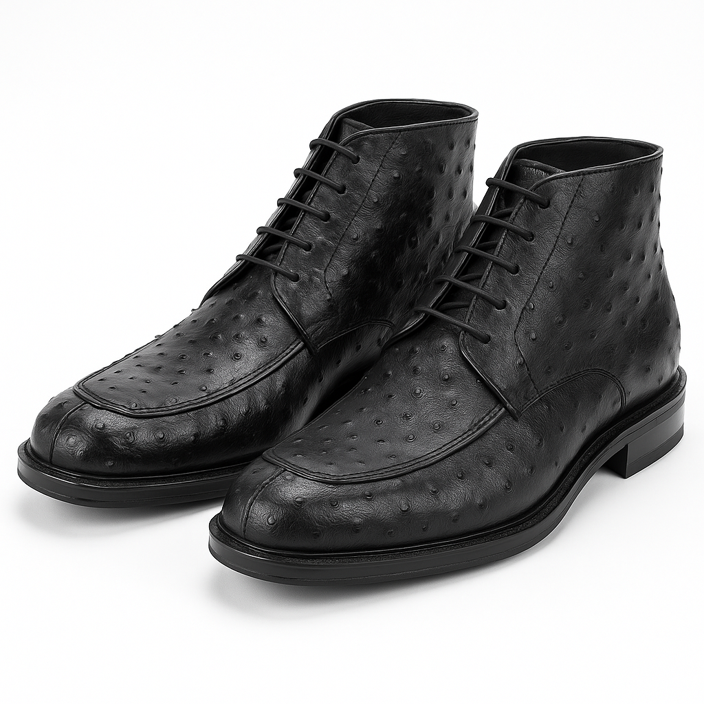 Los Altos Black Ostrich Quill Ankle Boots