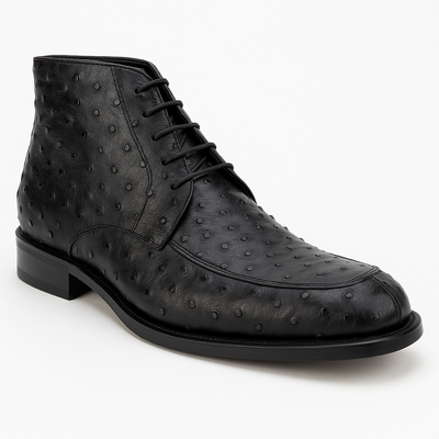 Los Altos Black Ostrich Quill Ankle Boots