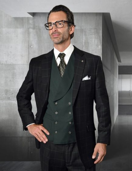 Statement Men’s 3-Piece 100% Wool Modern Fit Suit – Bold Accent Color Design