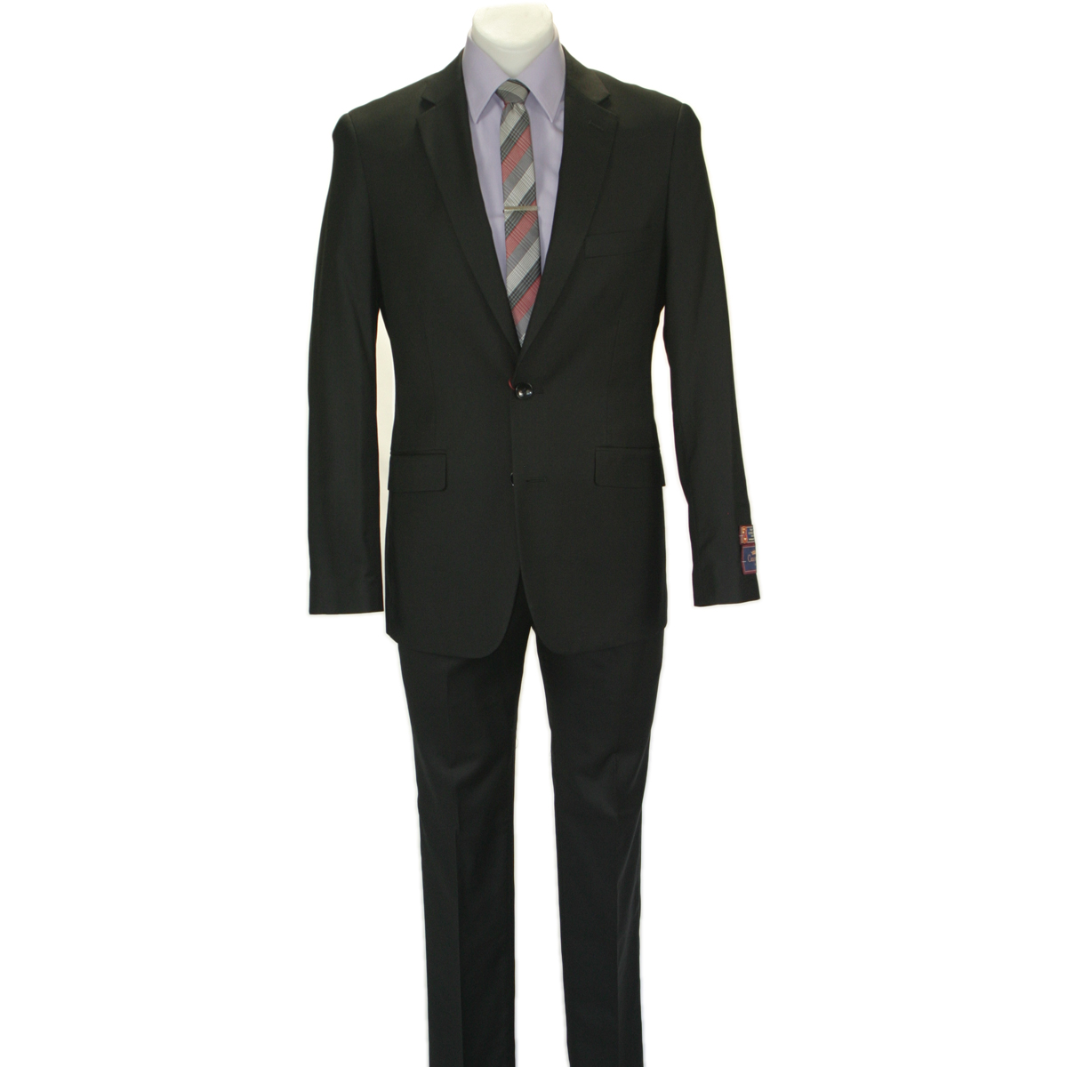 Carlo Lusso Black Two-button Poly Blend Suit