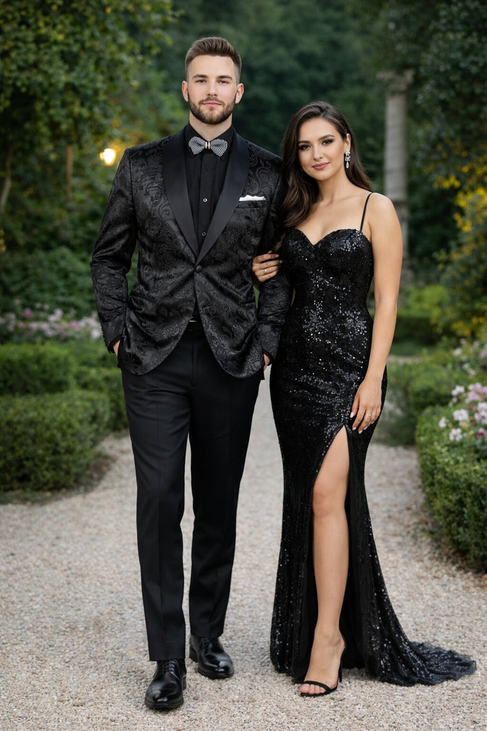 Mens Blazer - Paisley Sport Coat - Black Prom Tuxedo Dinner Jacket Blazer