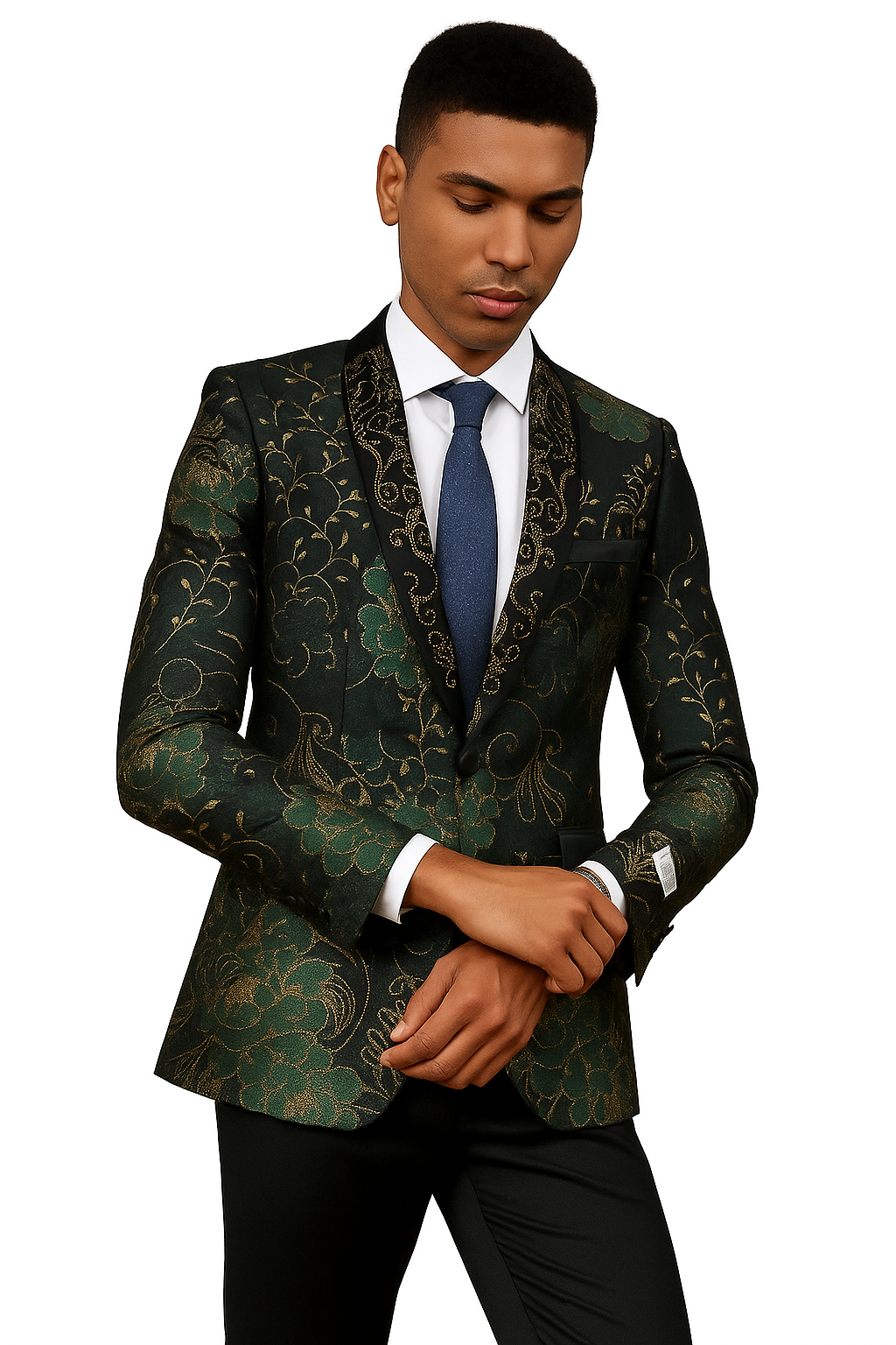 Stacy Adams Green & Gold Floral Tuxedo Jacket
