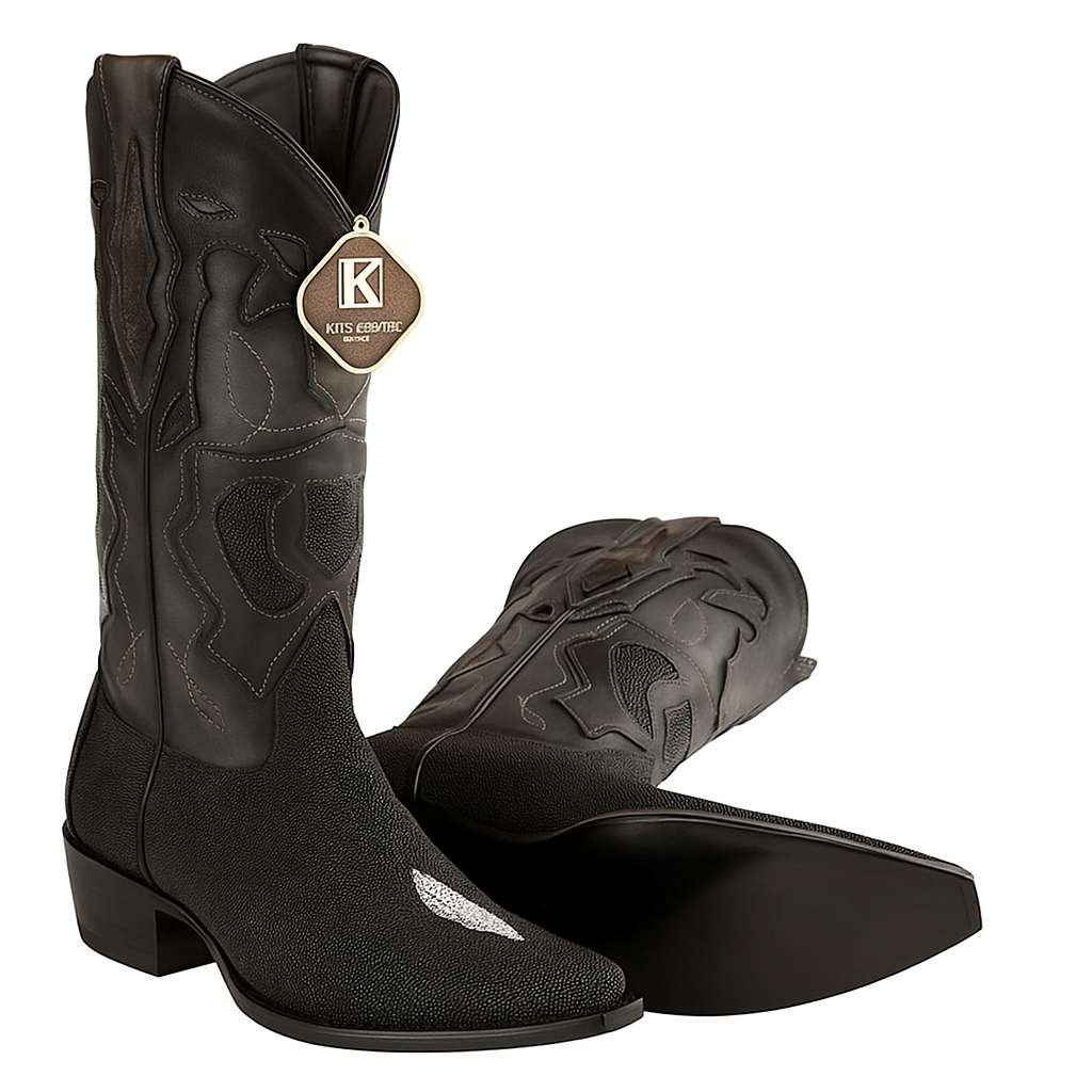 King Exotic Snip Toe Stingray Boots Black