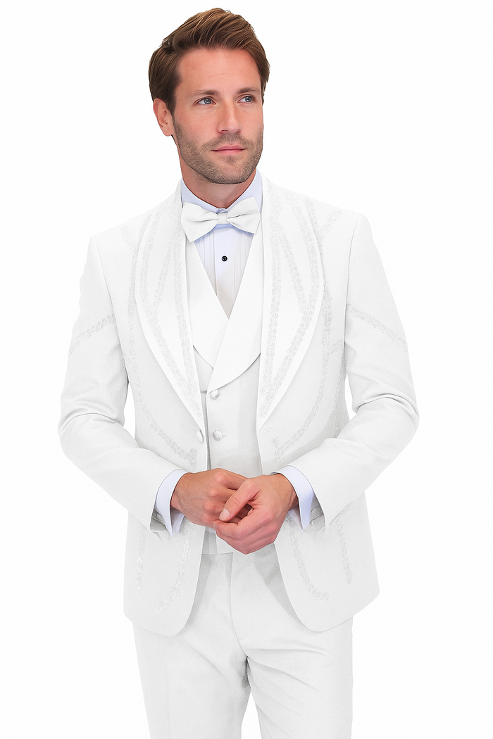 Italian Wool Modern Fit White 3-Piece Tuxedo