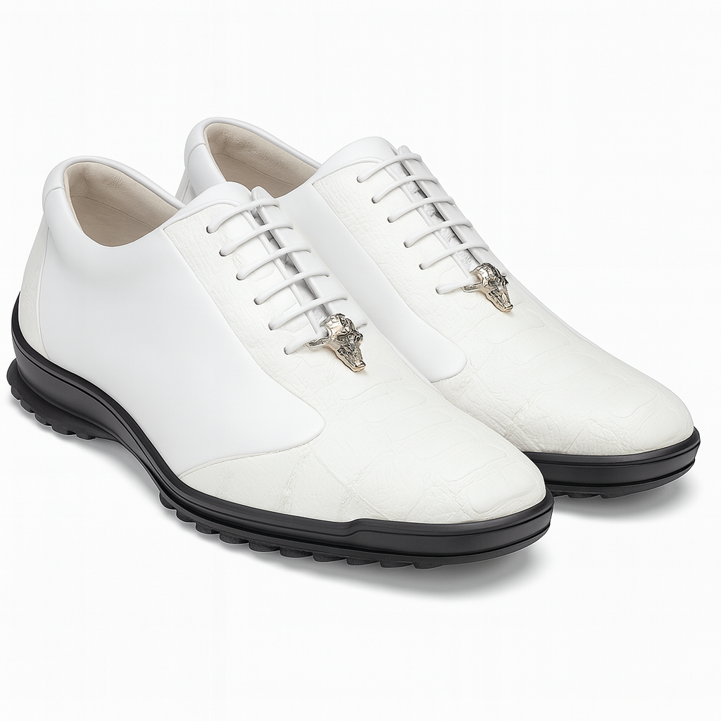 Los Altos Ostrich Leg Lace-Up Sneakers White