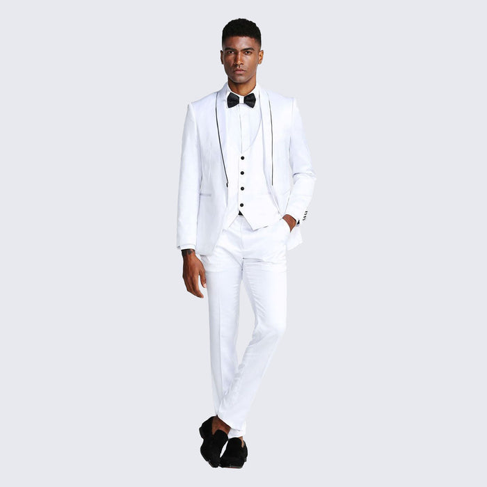 White Slim Fit Satin Tuxedo – Four Piece Set