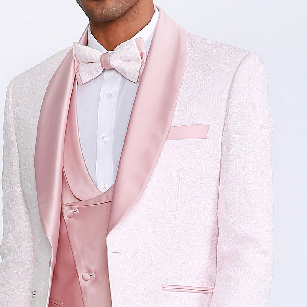 Pink Patterned Tuxedo Set with Shawl Lapel – Wedding & Prom