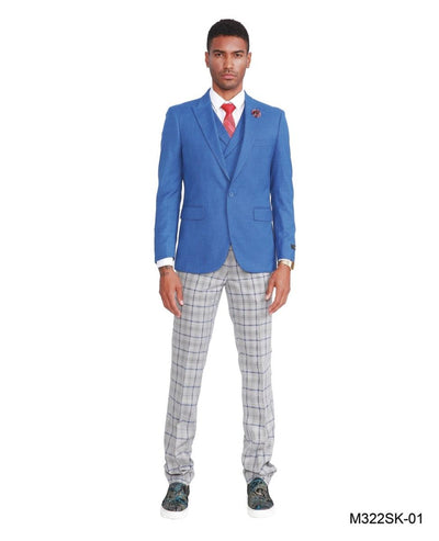 Tazio Men's Fit 3 Piece Plaid Suit