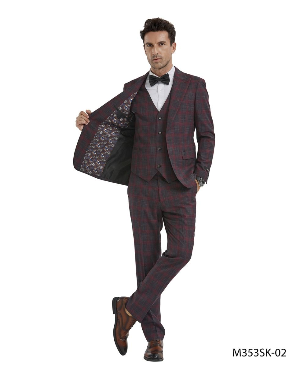 Tazio 3 Piece Plaid Slim Suit Bold Patterned