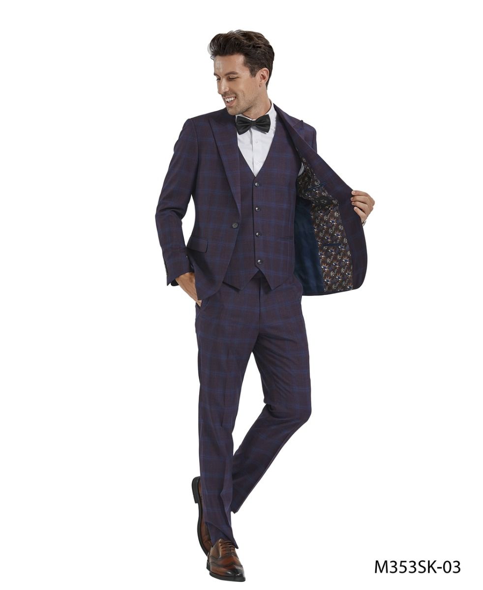 Tazio 3 Piece Plaid Slim Suit Bold Patterned