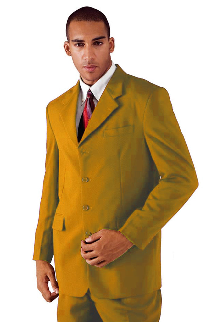 Mens 4 Button Polyester Fashion Suit in Mustard