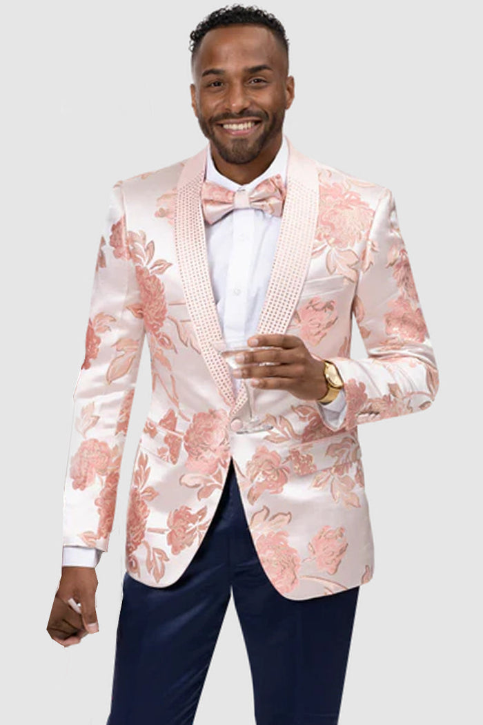 Men's Pink Satin Paisley Tuxedo Jacket