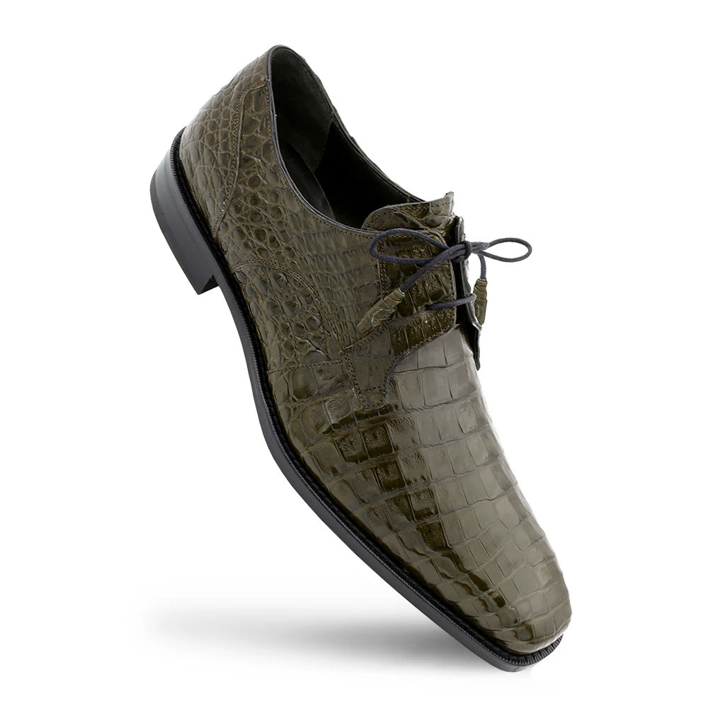 Mezlan Anderson Crocodile Derby Shoes Olive (13584-F)