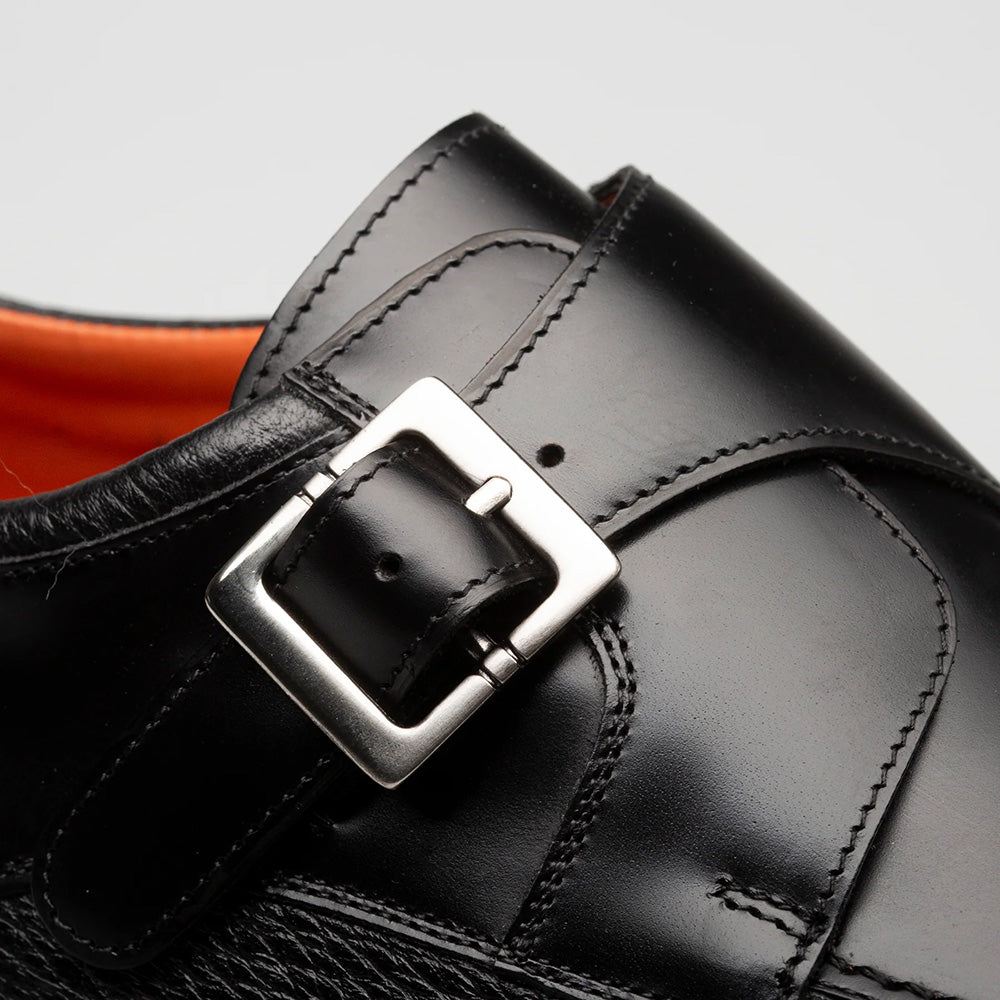 Mezlan Pego Deerskin Monk Strap Black (21158)