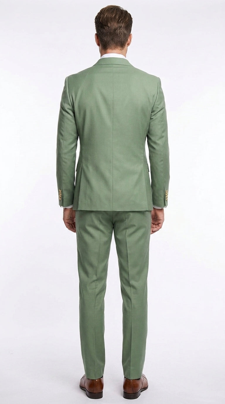 Rossi Man Milano Men’s Sage Green Double-Breasted Suit – Gold Button Wedding, Prom and Formal Suit