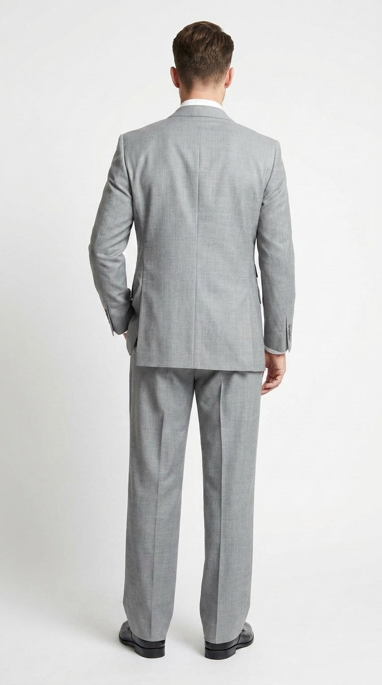 Men’s Grey Classic Fit 3-Piece Suit – Double-Breasted Vest with Pleated Pants for Atheltic Fit Real Super 150's Wool, Business and Formal Events