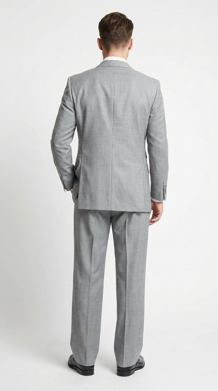 Men’s Grey Classic Fit 3-Piece Suit – Double-Breasted Vest with Pleated Pants for Atheltic Fit Real Super 150's Wool, Business and Formal Events