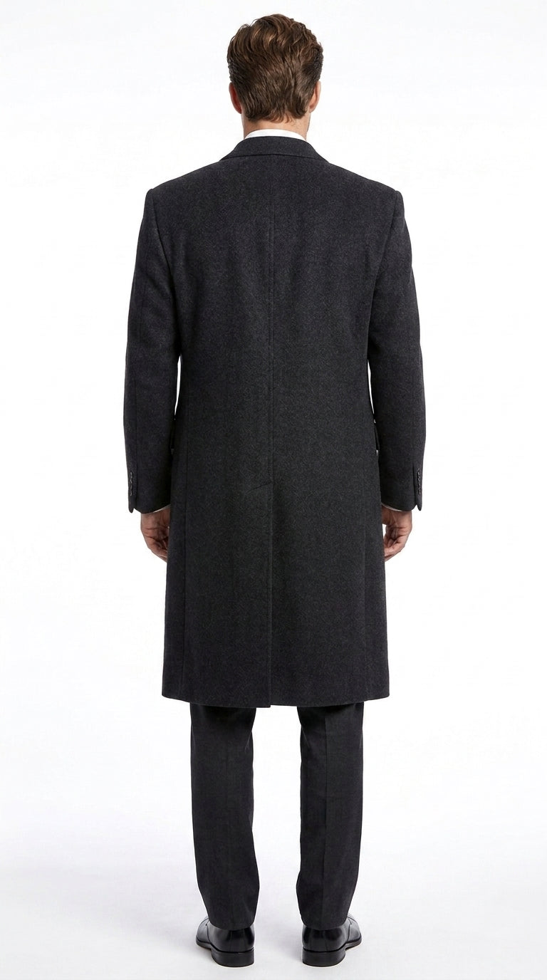Alberto Nardoni Men’s Black Double Breasted Wool Blend Long Overcoat, Fully Lined Formal Dress Coat