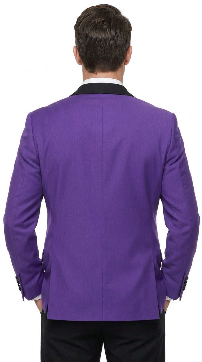 Men’s Purple Blazer with Black Lapel, Formal Dinner Jacket for Wedding Prom and Parties
