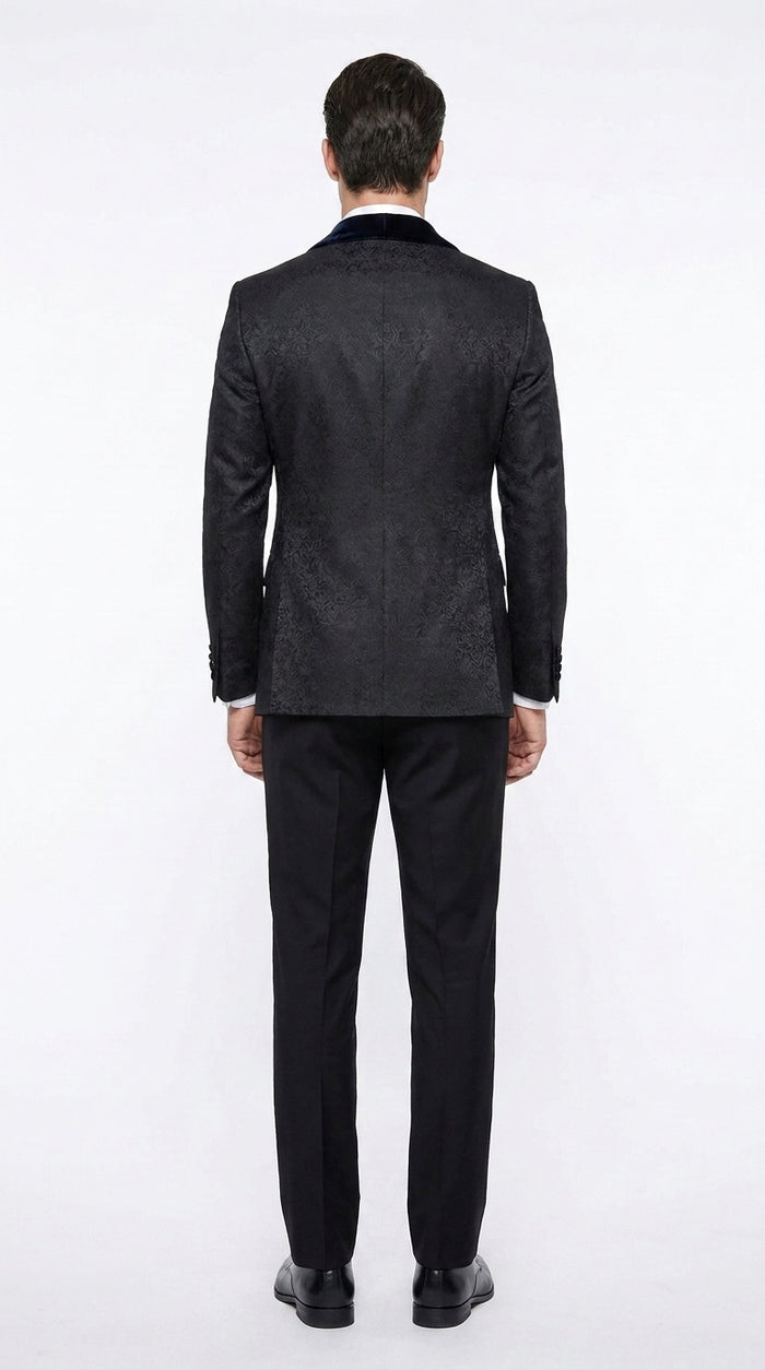 Men’s Black Designer 3-Piece Wedding Tuxedo – Wide Velvet Shawl Lapel Vested Formal Suit