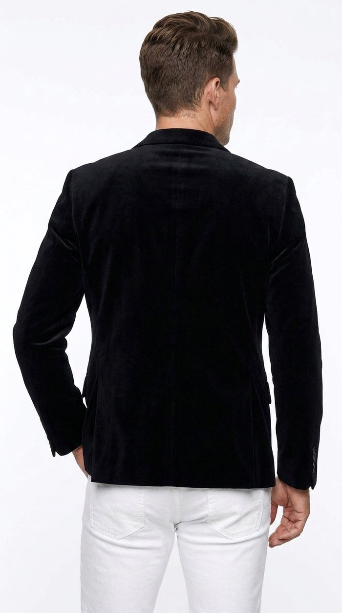 Men’s Black Velour Blazer – Classic Velvet Sport Jacket for Weddings, Parties and Formal Wear