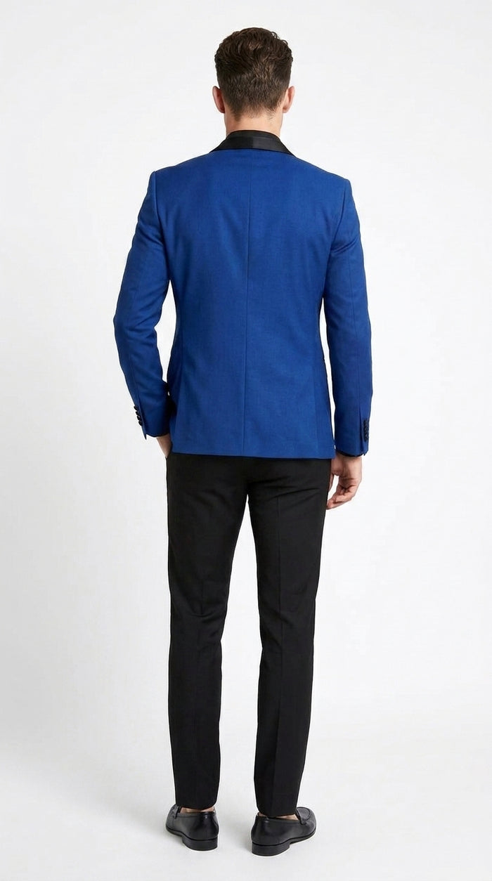 Men’s Blue 1 Button Blazer with Black Pants, Formal Prom Wedding Party Suit Set