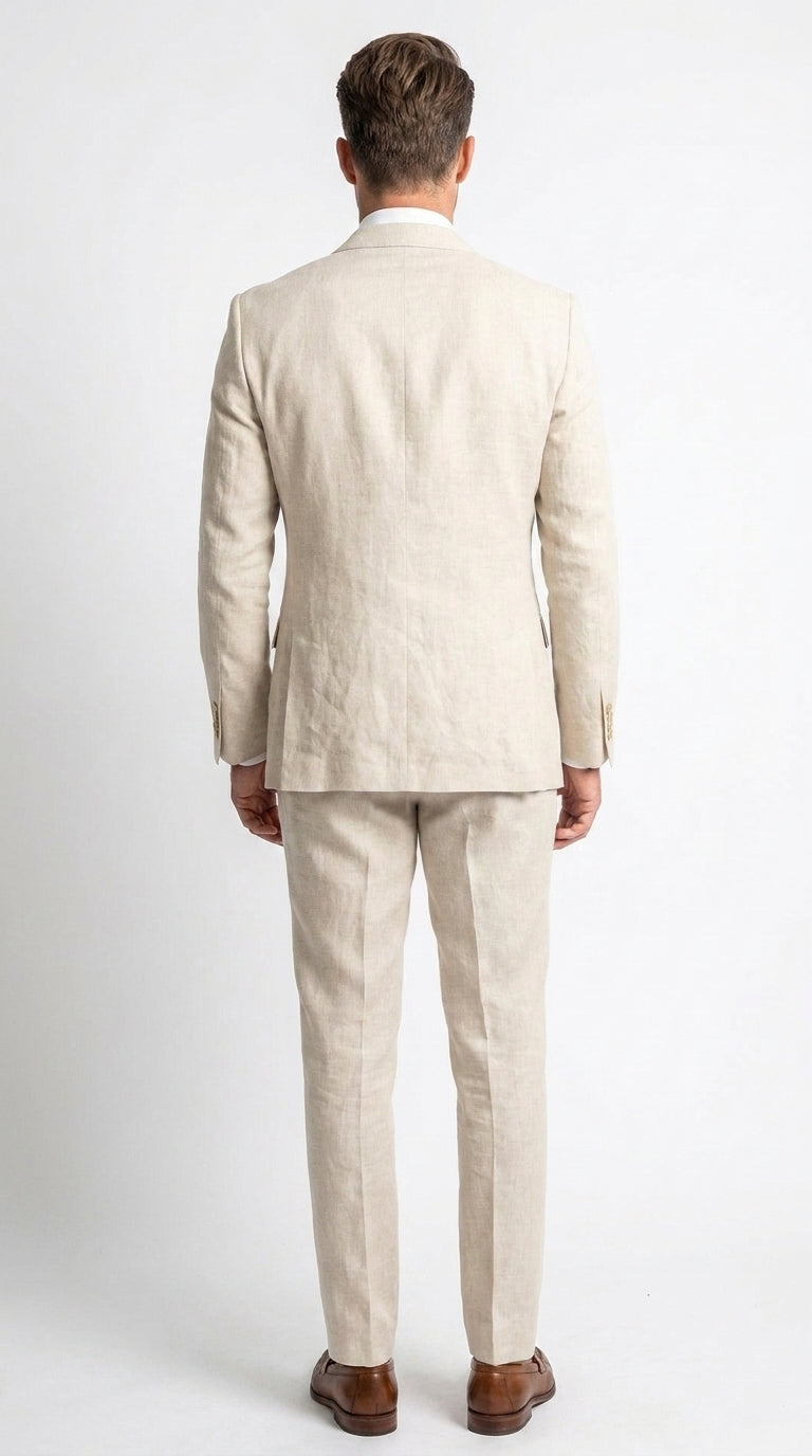 Men’s Natural Linen 2 Piece Suit, Two Button Regular Fit Summer Wedding Dress Suit