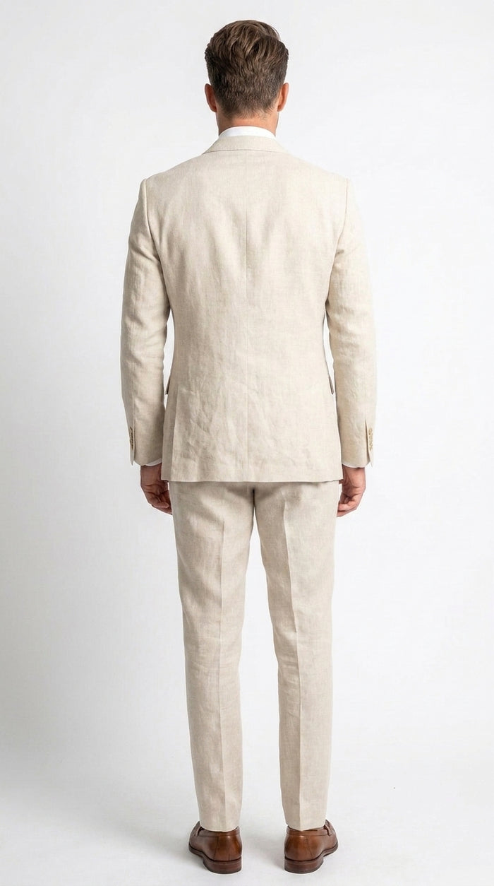 Men’s Natural Linen 2 Piece Suit, Two Button Regular Fit Summer Wedding Dress Suit