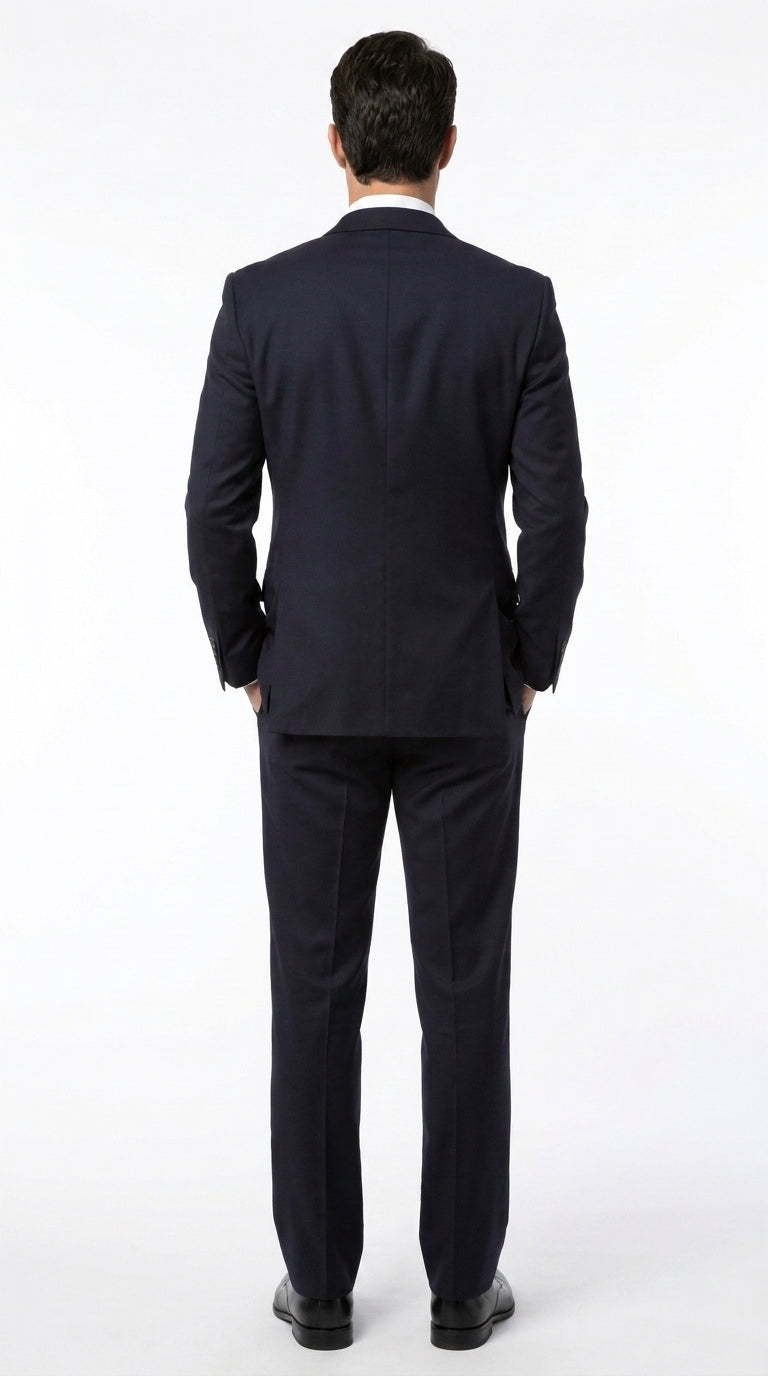Tiglio Men’s Jet Black Super 140s Suit, 2 Button Flat Front Formal Business Dress Suit