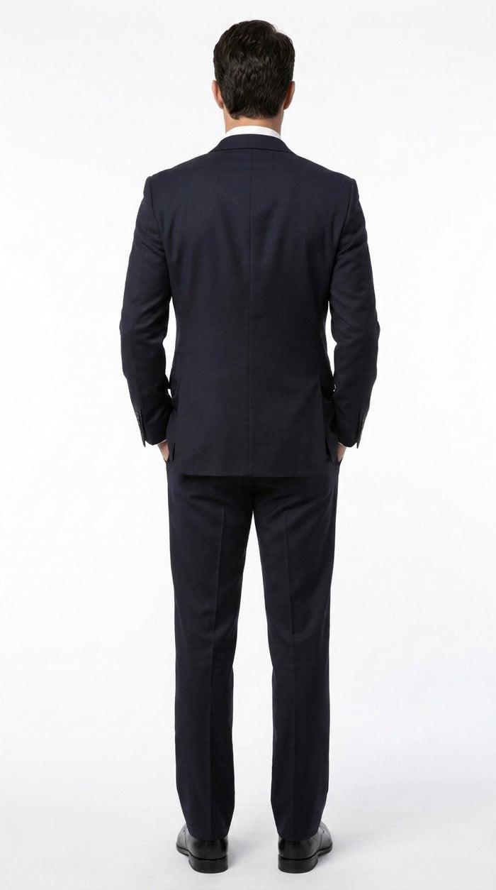 Tiglio Men’s Jet Black Super 140s Suit, 2 Button Flat Front Formal Business Dress Suit
